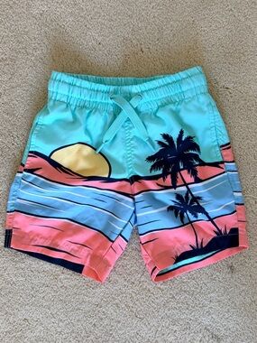3/$15 Bundle Wave Zone Kids Swim Trunks Tropical Sunset Palm Tree Print XS (5)